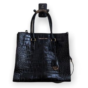 Michael Kors Large Dillon (Glossy Croc Printed) Leather Shoulder Bag - Black 🖤